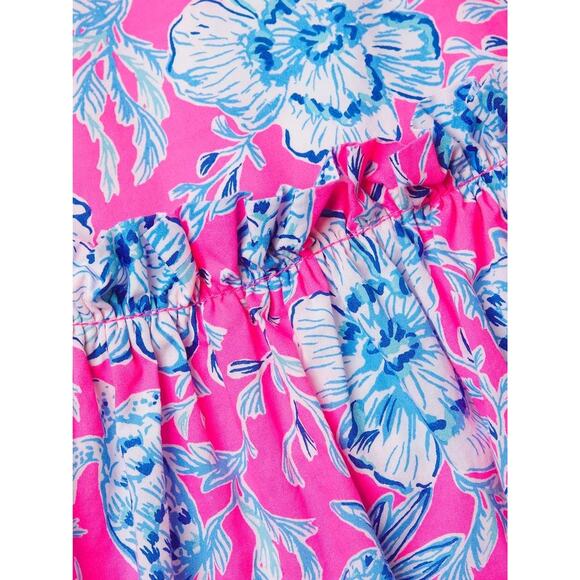 New Lilly Pulitzer Nastia Short Sleeve Cotton Dress Pink Floral Tiered Zip Sz 12 - Picture 14 of 14